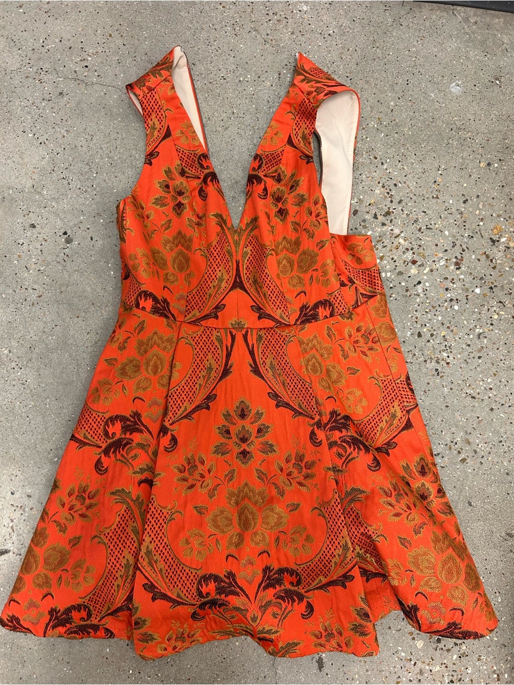 Alice + olivia Mollie Deep V Box Dress Brocade Orange/red Floral Jacquard 4 - Picture 2 of 4
